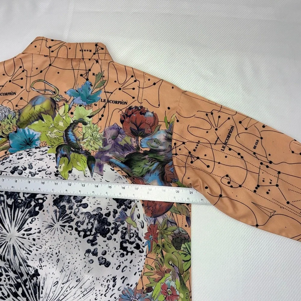 Chanel Celestial Zodiac Moon Print Cotton Button Down Shirt Peach Long Sleeve